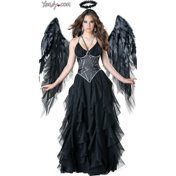 Girls Dark Angel Fairy Gothic Feather Wings Halloween Hen Fancy Dress Costume